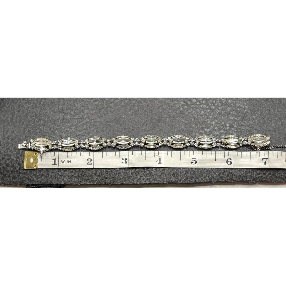 Vintage Weiss Art Deco Style Crystal Marquise Rhinestone Bracelet Silver Tone